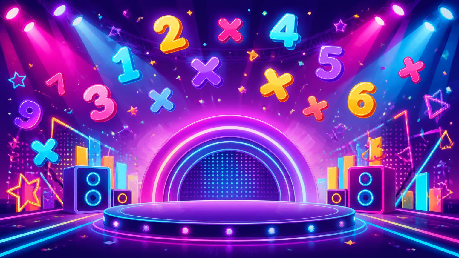 Neon concert stage covered in glowing numbers